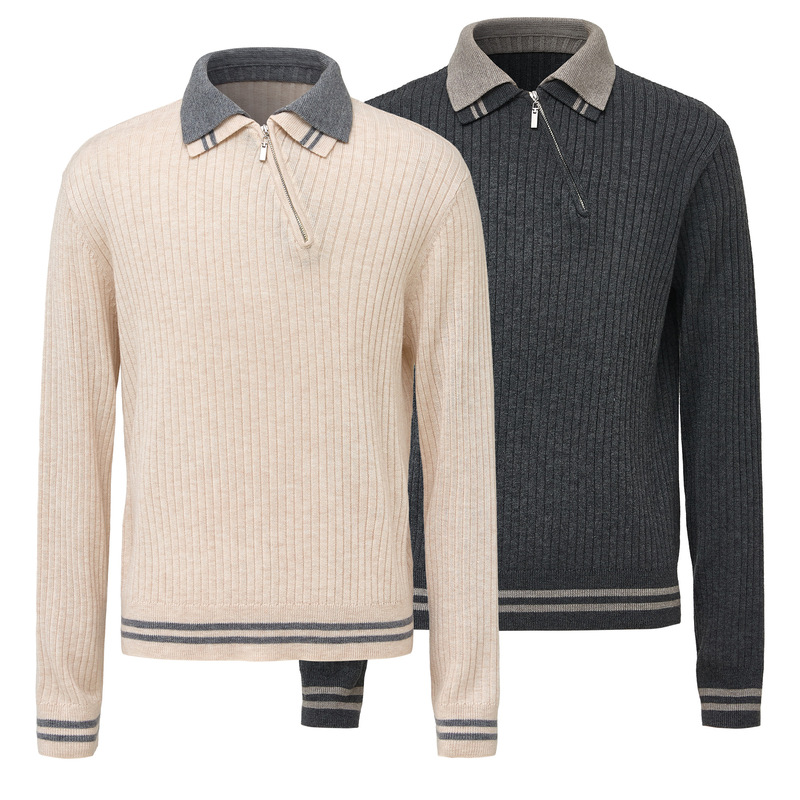 Taichiism Diagonal Placket 30% Wool Color-Block Collar Intellectual Miu Style Spring and Autumn Pullover Zipper Sweater