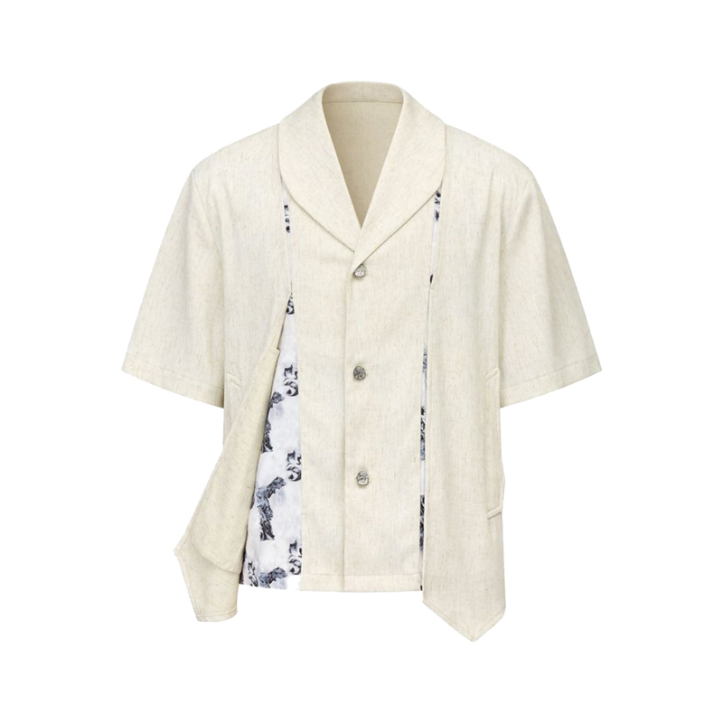 Taichiism “Deconstructing the Palace” Artistic Floral Print Patchwork Irregular Breathable Linen Short-Sleeve Shirt