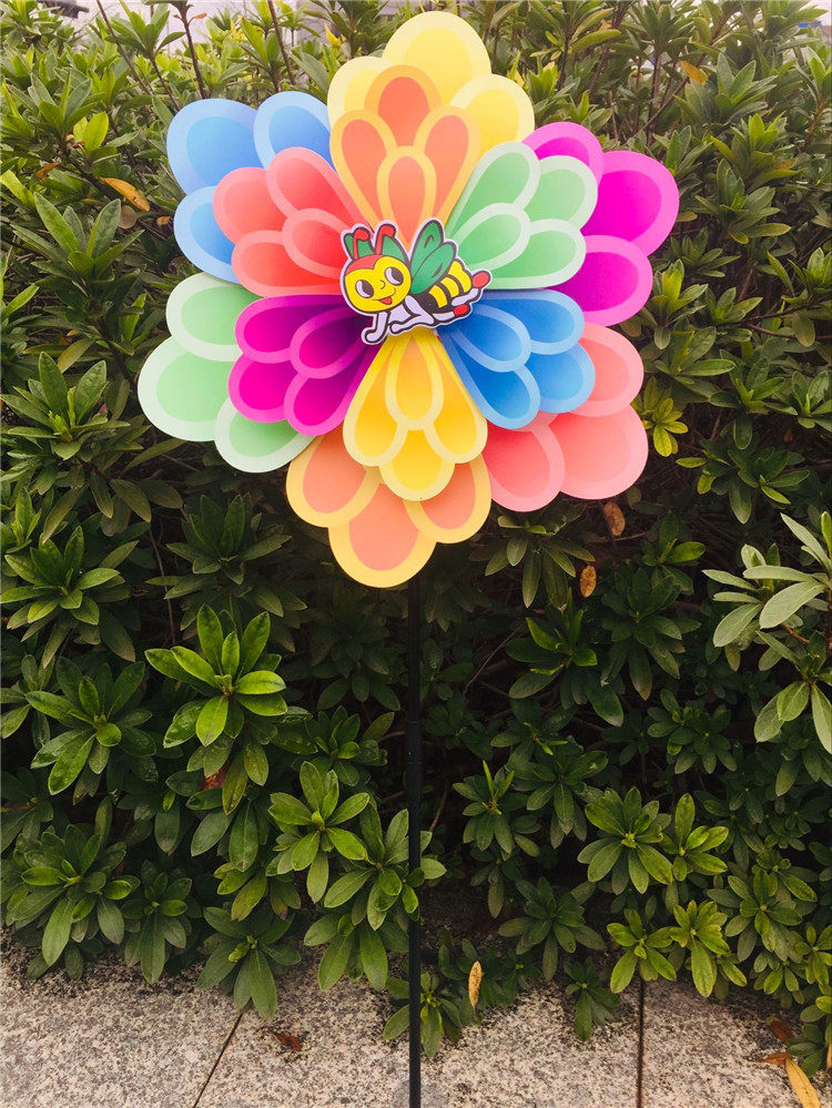 36cm double-layer color finger flower windmill outdoor farm real estate garden plug-in windmill pvc waterproof windmill