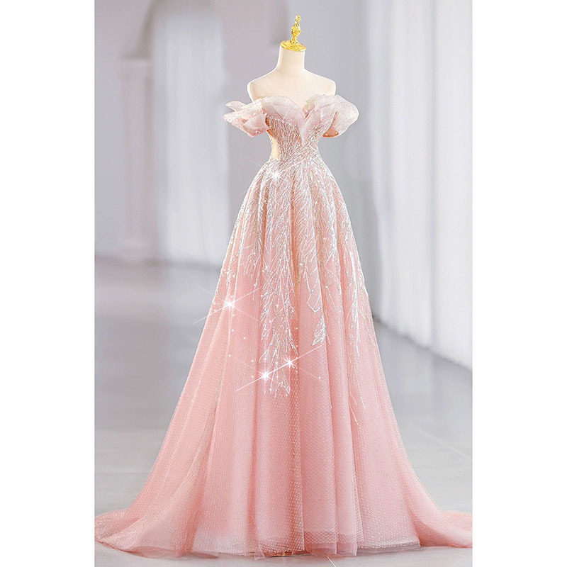 💖 梦幻粉色公主晚礼服：打造星光熠熠的你 -婚纱-淘宝好物网