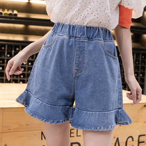 Summer new fat MM super size denim shorts female ins loose student wide leg pants Joker casual pants 200 Jin