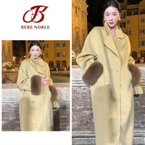 BEBE NOBLE RETRO TEMPERAMENT High Extravagant Fox Fur Sleeves In the Long Coat Woman Autumn Winter New Fur Coat