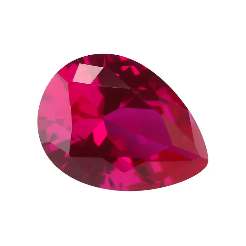 Synthesized artificial ruby gemstone for ring drop-shaped