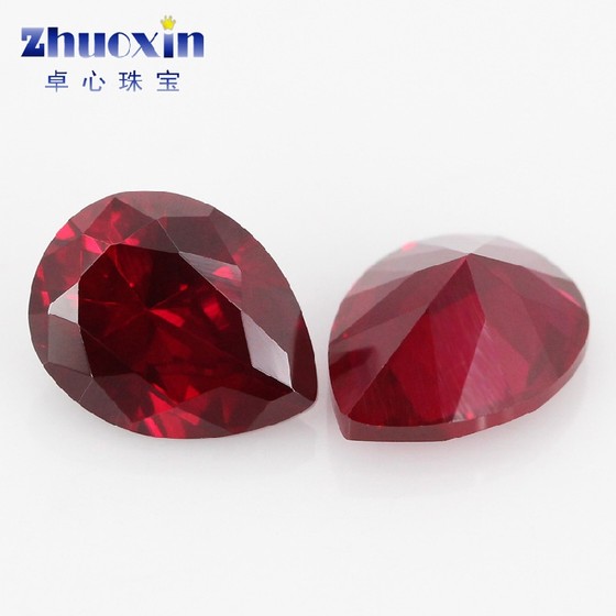 Pear-shaped 8# red corundum pigeon blood red bare stone synthetic cultured ruby ​​Ruby big red drop-shaped ring face DIY