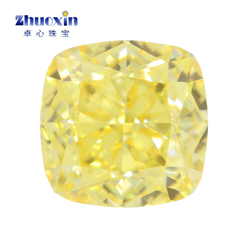 Fat square ice flower cut goose yellow 9A zircon bare stone light yellow pillow-shaped artificial gem high carbon diamond DIY