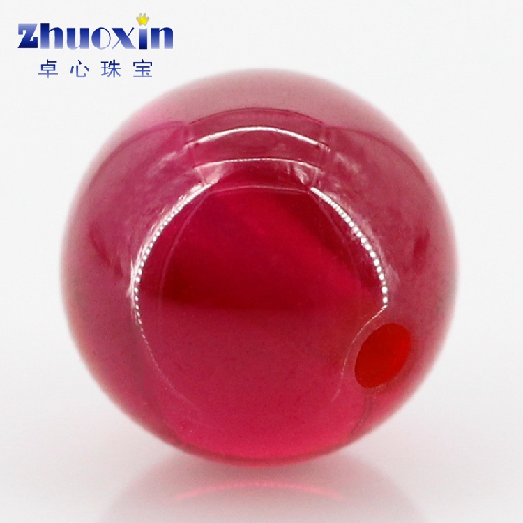 Spherical Full-Hole Through-Hole 5 # Red Corundum Beads, Loose Stones, Drilled with Holes, Synthetic Cultivated Ruby Beads.