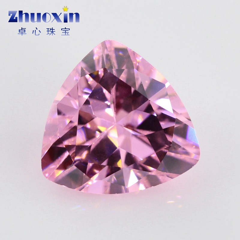 Fat Triangle Pink Zircon Naked Stone Withdrawal Face Fat Triangle CZ Swiss Diamond Jewellery Ear Pin Ring Main Stone