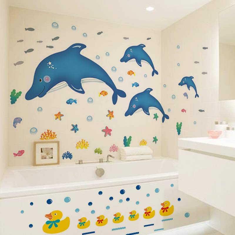 海洋卡通墙贴画卫生间浴室厕所瓷砖墙面装饰壁纸可爱自粘防水贴纸