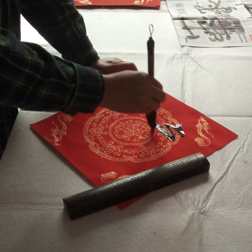 Handwritten custom door amplitude square bullfighter character gold Wanshan Two-five-five-Mountain People's pro-writing calligraphy and calligraphy true-miraculously red spring couplets