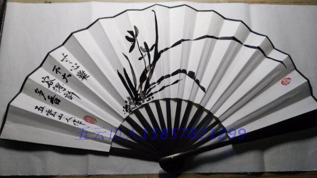 Hand-painted Chinese painting orchid text play folding fan blank rice paper fan inscription Wuyunshan people personally write calligraphy calligraphy and painting authentic