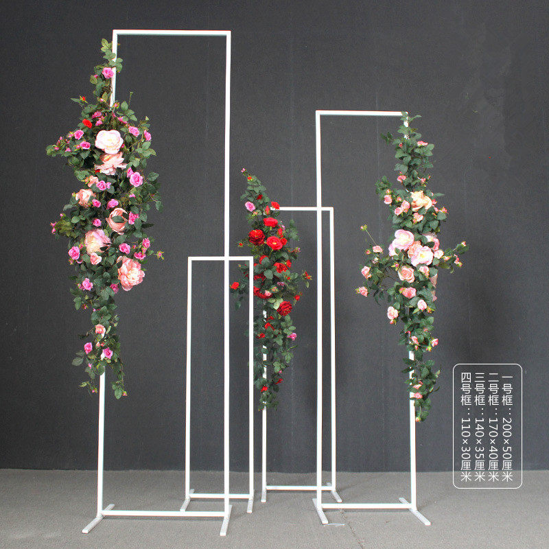 New wrought iron rectangular screen four-piece set background decoration Meichen ornaments wedding props golden geometric ornaments