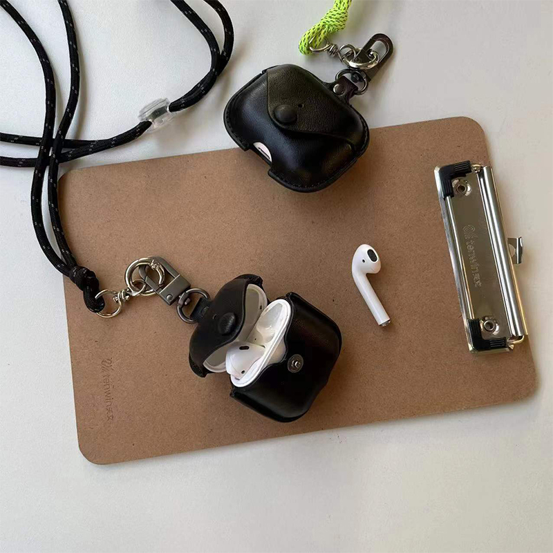 Casual Earphone Protective Case Suitable for Apple Airpodspro Airpods1 3Rd Generation Lanyard Can Be Worn Cross-Body Soft Shell Leather