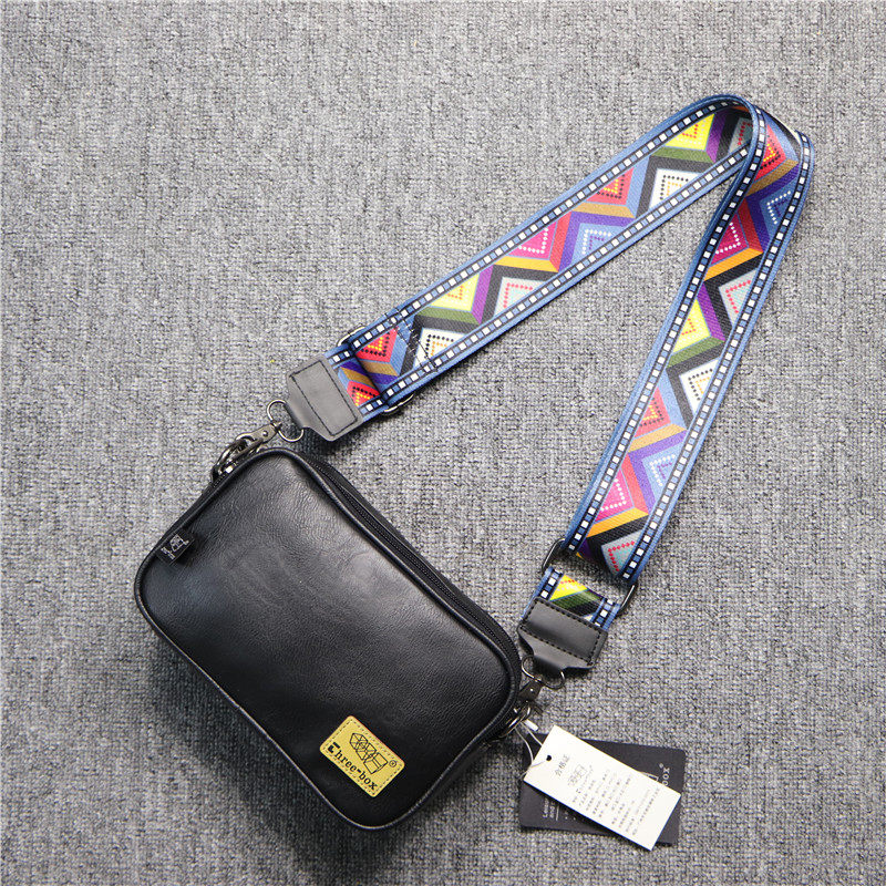 threebox Korean version personality color band striped male and female single shoulder bag casual diagonal satchel soft leather bag day cross-pack