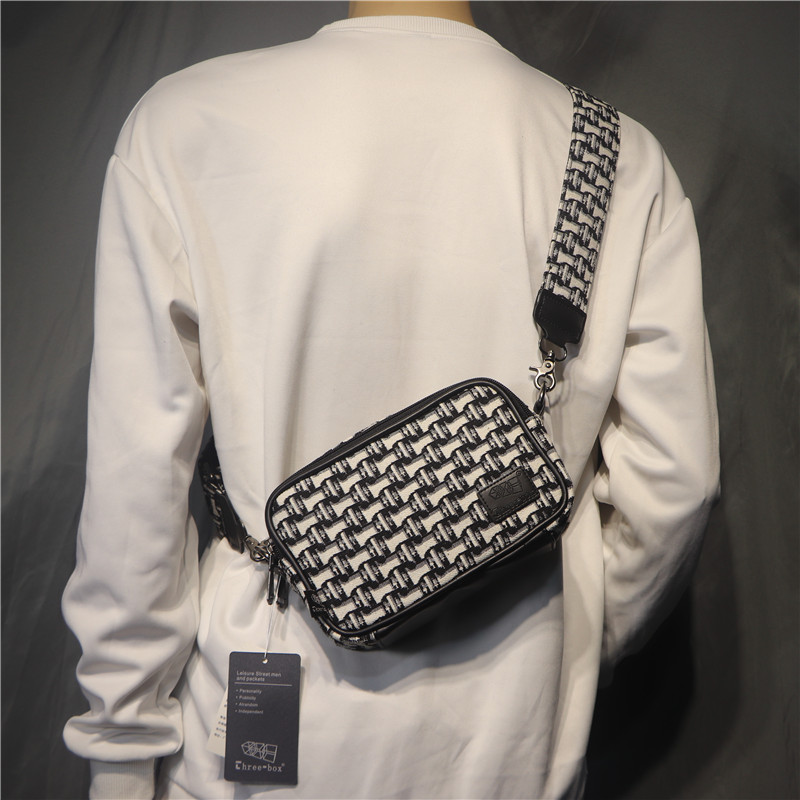 threebox boom fashion men's canvas plaid fashion day series men and women single shoulder diagonal satchel bag-Taobao