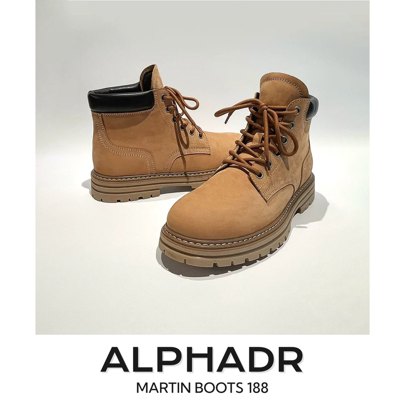 Italian Luxury High-End Handmade Genuine Leather Work Boots, Vintage Thick-Soled High-Top Men's British-Style Yellow Boots, Martin Boots