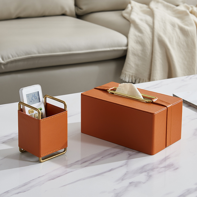 American light luxury style leather toilet paper box Dark green Orange napkin paper box Tea table decoration model room soft decoration