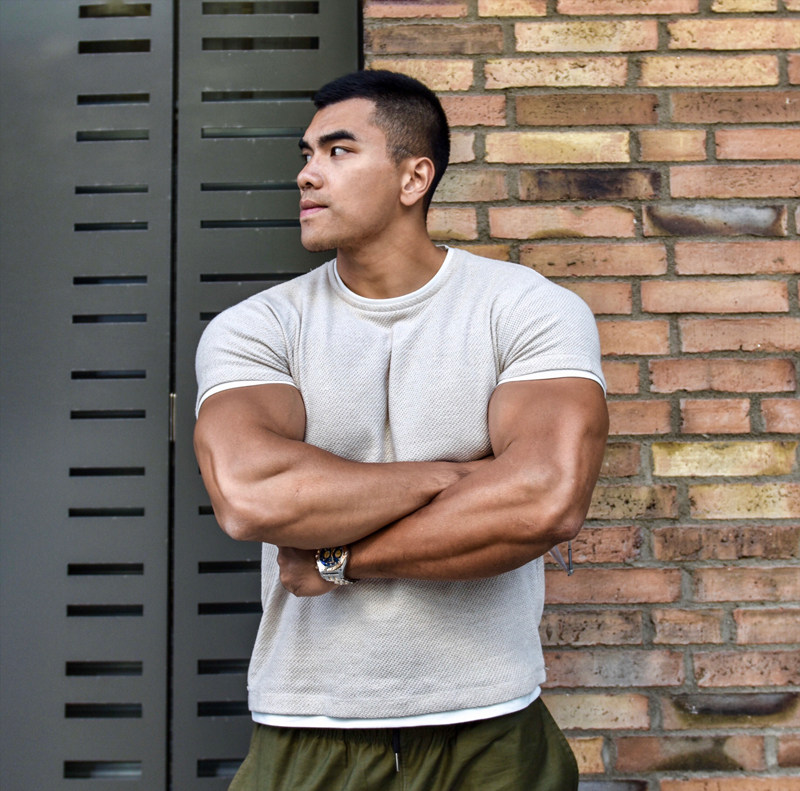 LIANG PIN Jacky beam tritium man bicolor finely woven retro leave two sports casual T-shirt 01917-Taobao