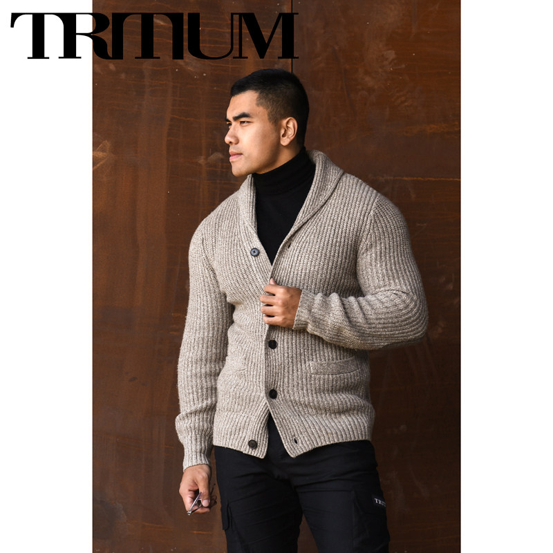 LIANG PIN Tritium Men's casual green fruit collar lapel knit cardigan jacket 02003