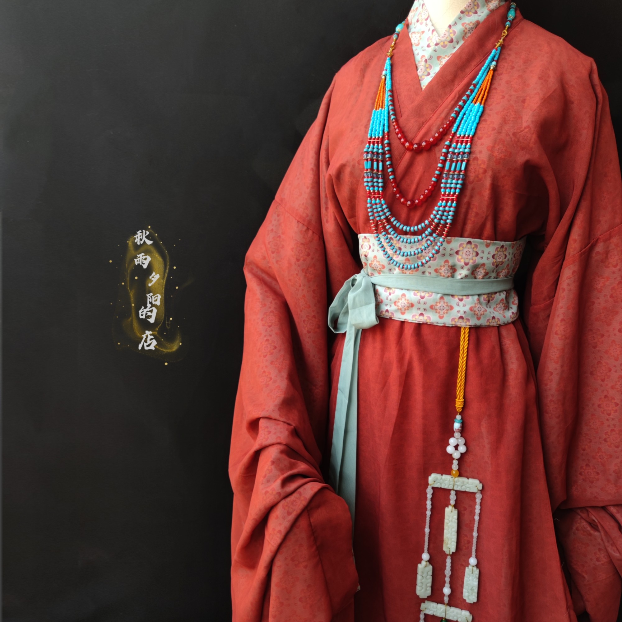 秦汉直裾战国袍传统仿古松石玛瑙多层战国玉璜项链璎珞,穿越千年的时尚魅力!💫-古风-淘宝好物网