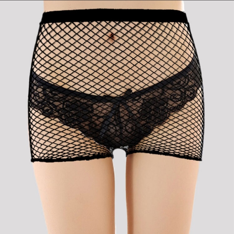 Three-Quarter Size Mesh Hollow-Out Shorts, Vacation Style, European and American Seaside Casual High-Waisted Fishnet Shorts, Breathable Underwear
