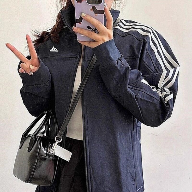 【Overseas 90% off 】Qq Sugar Same Style Retro Three-Stripe Casual Couple Stand-Up Collar Jacket for Men and Women Hc9952