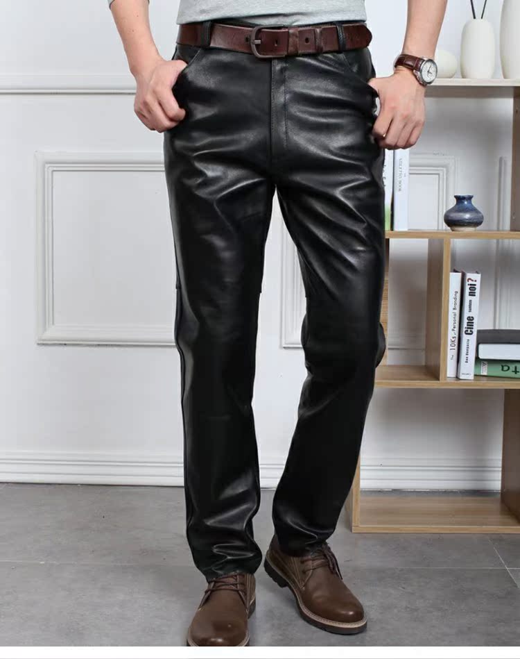 2018 thu đông quần da mới nam thanh lịch Slim da cừu thẳng giản dị gió xe máy da shop quần áo nam