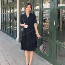 VOGCHAR French Hepburn suit pleated black temperament dress goddess fan summer 2021 new