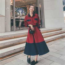 VOGCHAR spring French bellflower stitching Hepburn style slim temperament dress female 2021 new mid-length