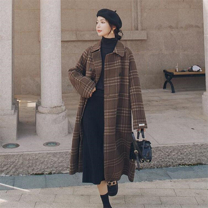 VOGCHAR 2022 new autumn and winter French Hepburn style woolen coat jacket female retro Korean version loose over the knee