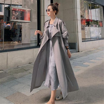 VOGCHAR autumn Korean version temperament mid-length windbreaker jacket 2021 new womens loose retro Hepburn style is thin