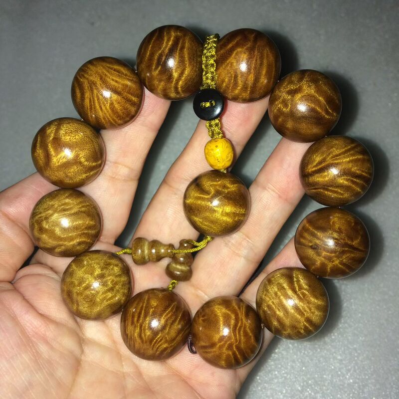 Authentic Collection of Gold Silk Nanmu Wood Bracelets 2.0 Buddha Beads Lightning Dragon Pattern Unisex Buddha Bead Bracelet Gift Box for Gifting