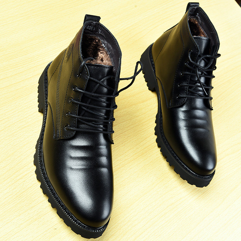 Martin Boots Man Winter Gush Leather Boots High Cylinder Leather Shoes Business Positive Dress Men's Mid Boots Inron Warm Cotton Shoes