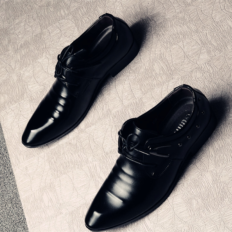 黑皮鞋男工作韩版青年英伦风正装商务休闲男士尖头西装皮鞋上班鞋