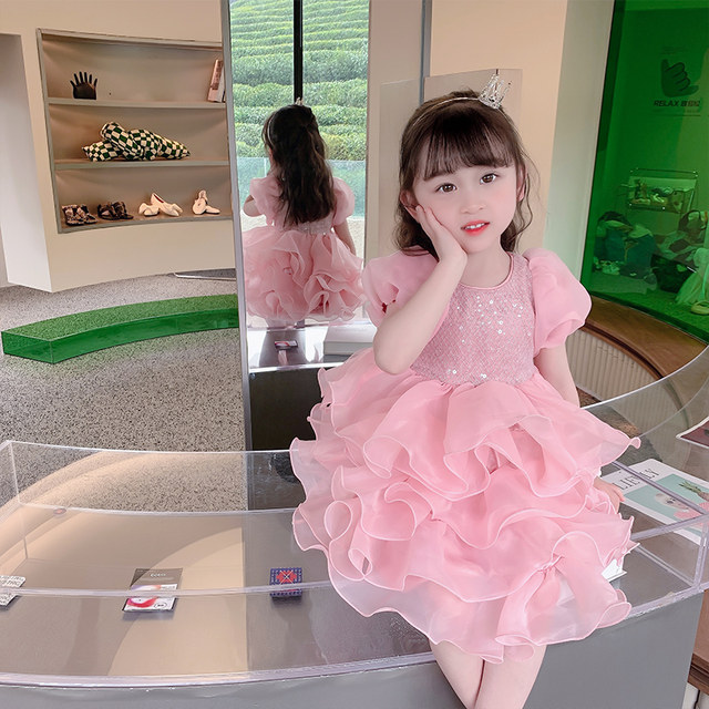 Girls princess dress summer new Korean version girl fluffy cake skirt advanced sense birthday gauze skirt children's dress