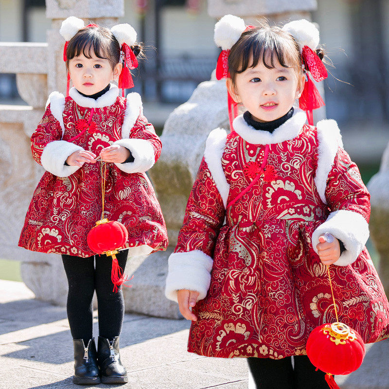 Girls' Hanfu dress, winter clothes, children's thickening and velvet New Year's clothes