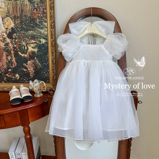 Girls dress summer foreign style baby white flower girl dress skirt high-end costumes children's princess tutu skirt