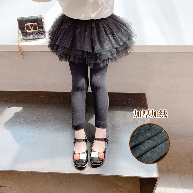 Girls culottes fake two-piece pants autumn and winter foreign baby cotton plus velvet wear leggings children's trousers skirt