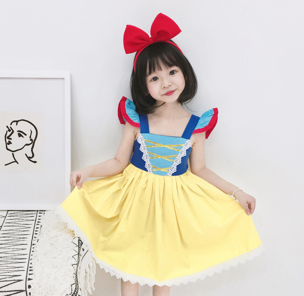 3 girls Snow White skirt summer dress 5 foreign school children's skirt 4 children's clothing 7 baby cotton dress 6 years old 2
