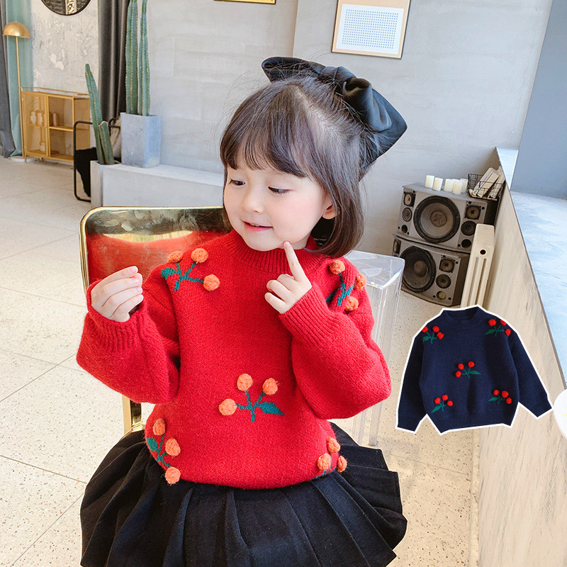 Girl Sweater Fall and Winter 2020 new children's Han - Edition gas thickened red sleeve baby knitting shirt
