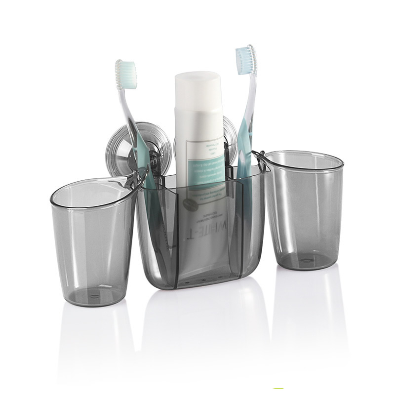 PET plastic suction toothbrush frame double cup toothpaste frame suite bathroom wall mouthwash cup rack toothpaste