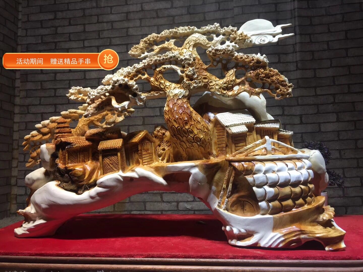 Root Carving Root Art Pendulum Pieces A Smooth Landscape Painting Taihang Cliff Platto Hollowed-out Solid Color and Stark Gift Home