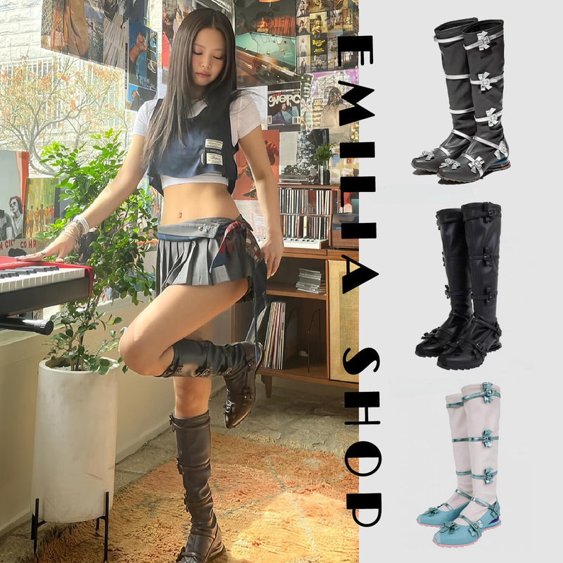 Buyer's Store Genuine In-Stock Kiko Kostadinov Long Boots, Jennie's Same Style with Bow Tie High Boots