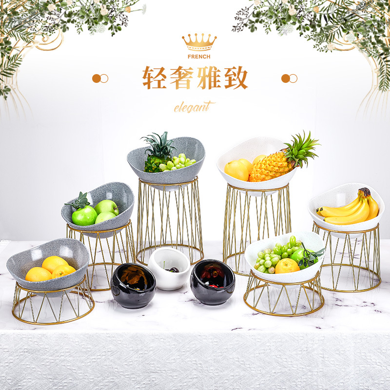Golden Buffet Cold Dish Plate Fruit Salad Stand Commercial Restaurant Round Dessert Table Display Stand Cold Meal Setting Table