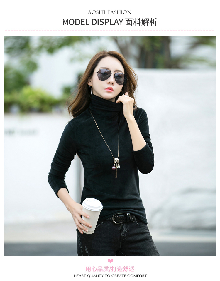 Áo hai dây bằng vàng nhung cổ cao chạm đáy áo sơ mi nữ mùa thu và mùa đông dài tay cộng với đồ lót nhung dày áo giữ nhiệt nam nhật bản