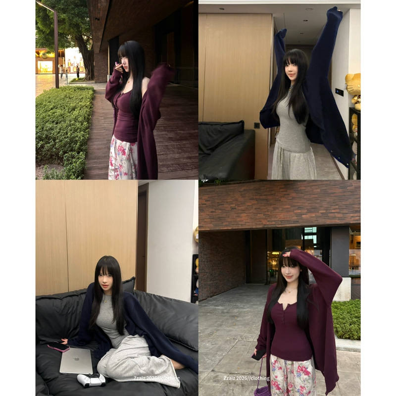 Zzaiz Early Autumn and Winter Lazy Style Loose Fit White-Enhancing Solid Color Classic Versatile Casual Knit Cardigan Mid-Length Coat Zzaiz Early Autumn and Winter Lazy Style Loose Fit White-Enhancing Solid Color Classic Versatile Casual Knit Cardigan Mid-Length Coat
