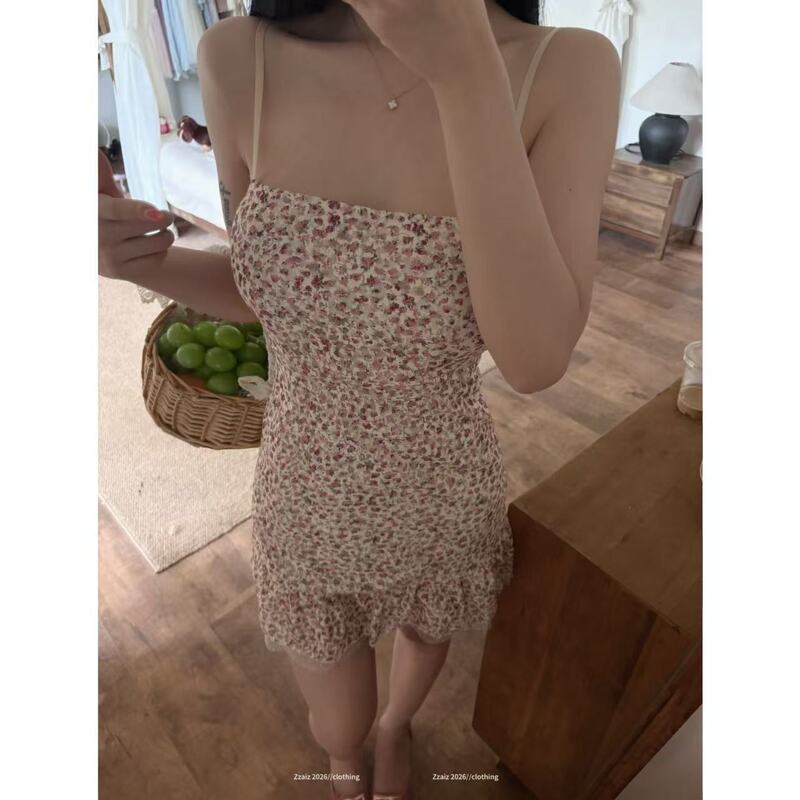 Zzaia Secret Garden Floral Dress with Straps, Slimming and Flattering, Pure and Fresh, Can Be Worn as an Inner Layer or Outerwear, Short Skirt for Women