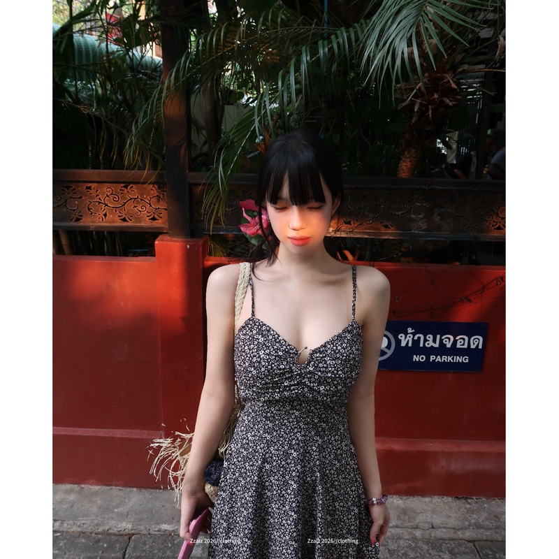 Zzaiz Spring Wildflower Floral Long Dress with Vintage Atmosphere, Slim Fit Strap Dress for Women in Spring and Summer