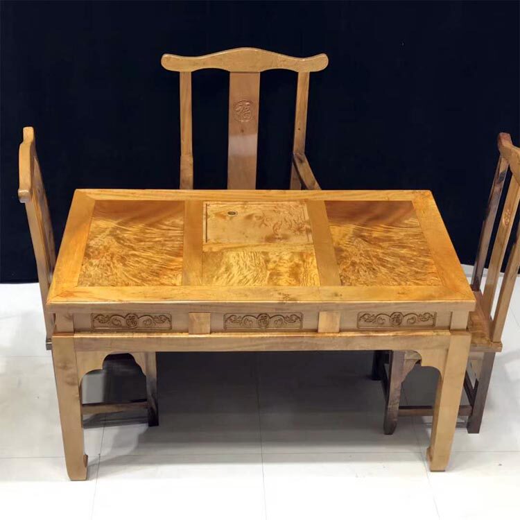 Gold Camphor Full Dura Flowers Root Carved Tea Table Tea Table Imitation Chinese Solid Wood Household Dining Table