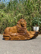 Golden nanmu lion solid wood root carving animal ornaments home office crafts ornaments