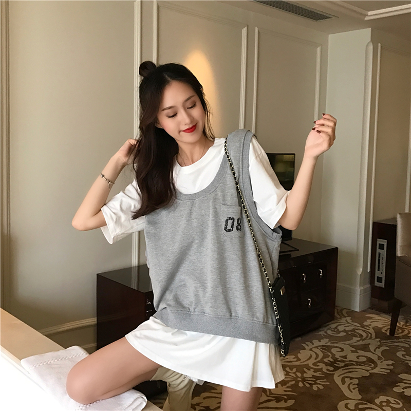 VK旗艦店 韓系復古學院風背心套裝短袖裙裝